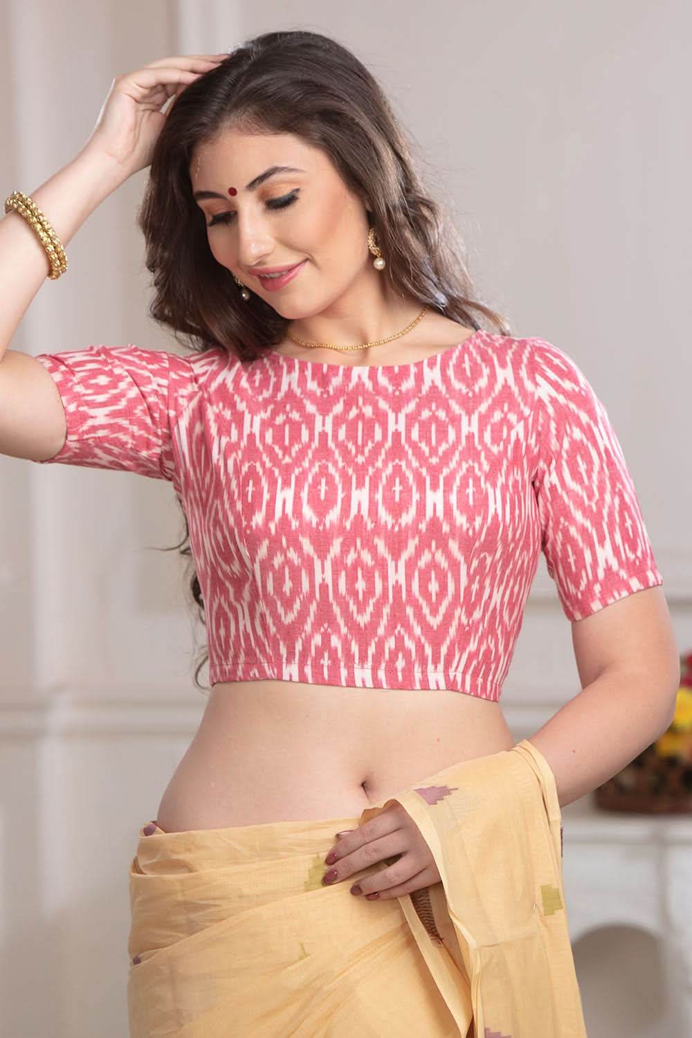 Naidu Hall Boat Neck Elbow Sleeve Ikat-2 Blouse - Naidu Hall Family Store