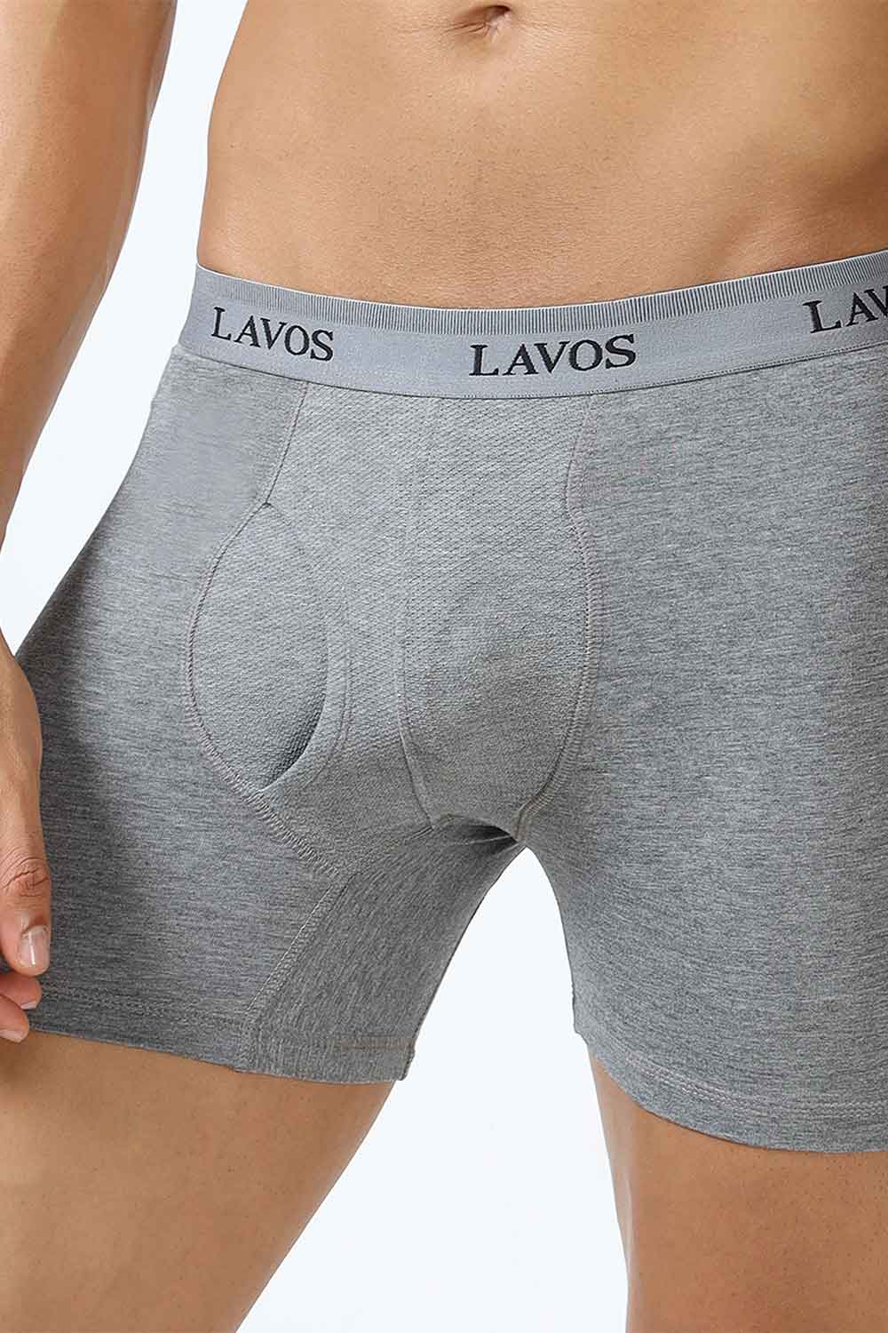 Lavos Men's Bamboo Cotton Boxer Briefs | Mid Rise 4-Way Stretch Underwear | Breathable Organic Cotton Antibacterial Trunks - LM2003