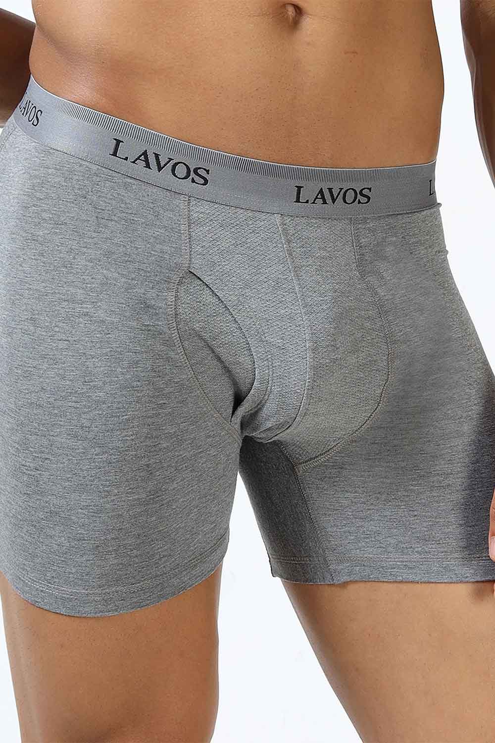 Lavos Men's Bamboo Cotton Boxer Briefs | Mid Rise 4-Way Stretch Underwear | Breathable Organic Cotton Antibacterial Trunks - LM2003