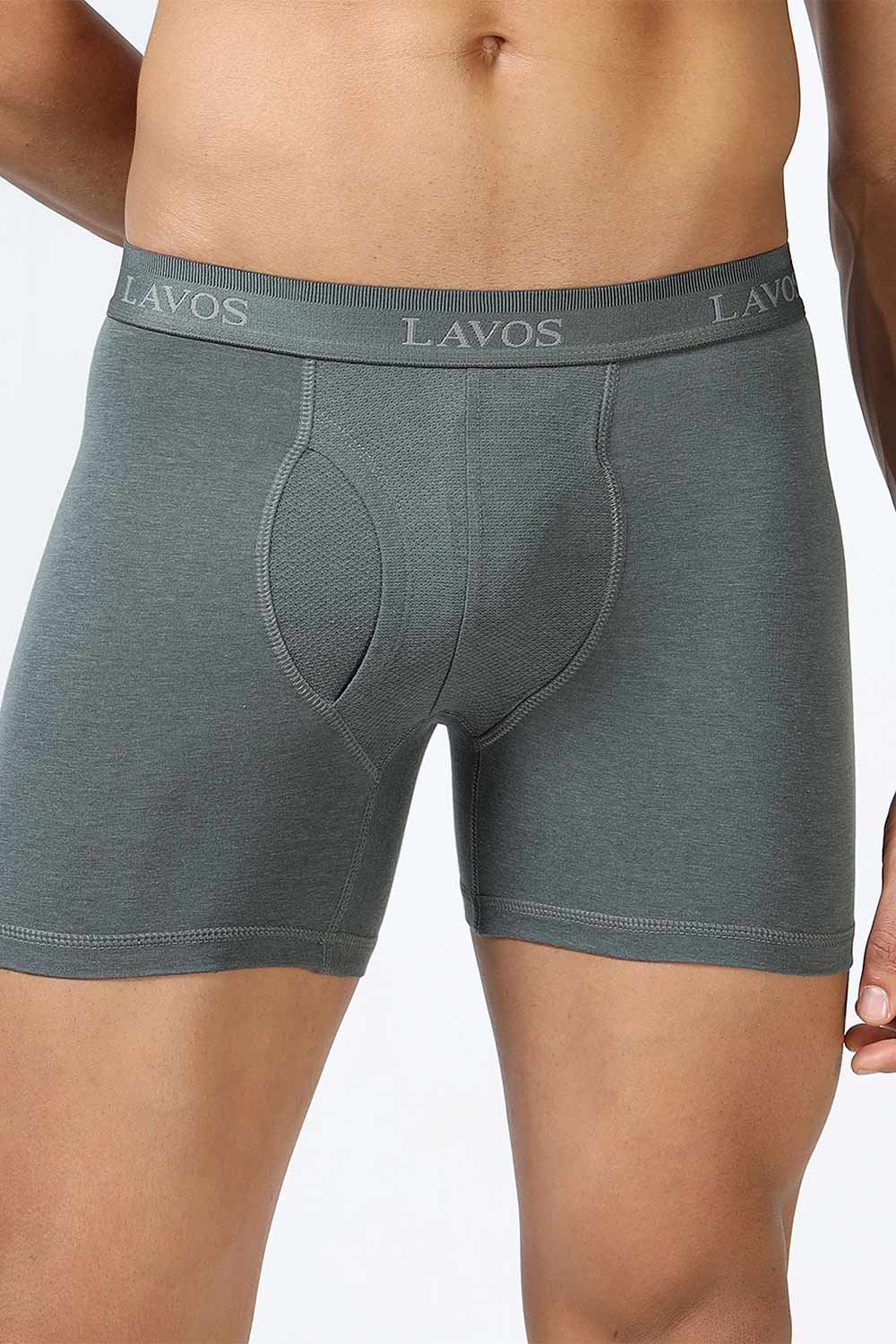 Lavos Men's Bamboo Cotton Boxer Briefs | Mid Rise 4-Way Stretch Underwear | Breathable Organic Cotton Antibacterial Trunks - LM2003