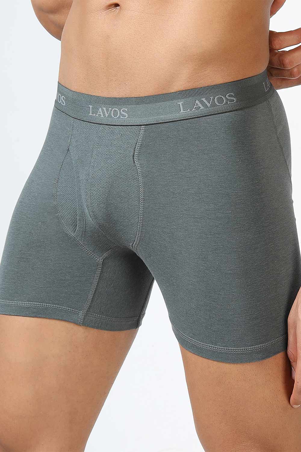 Lavos Men's Bamboo Cotton Boxer Briefs | Mid Rise 4-Way Stretch Underwear | Breathable Organic Cotton Antibacterial Trunks - LM2003