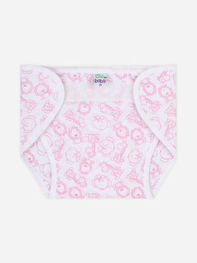 Oh Baby Printed Velcro Nappies Pink - Ltpr