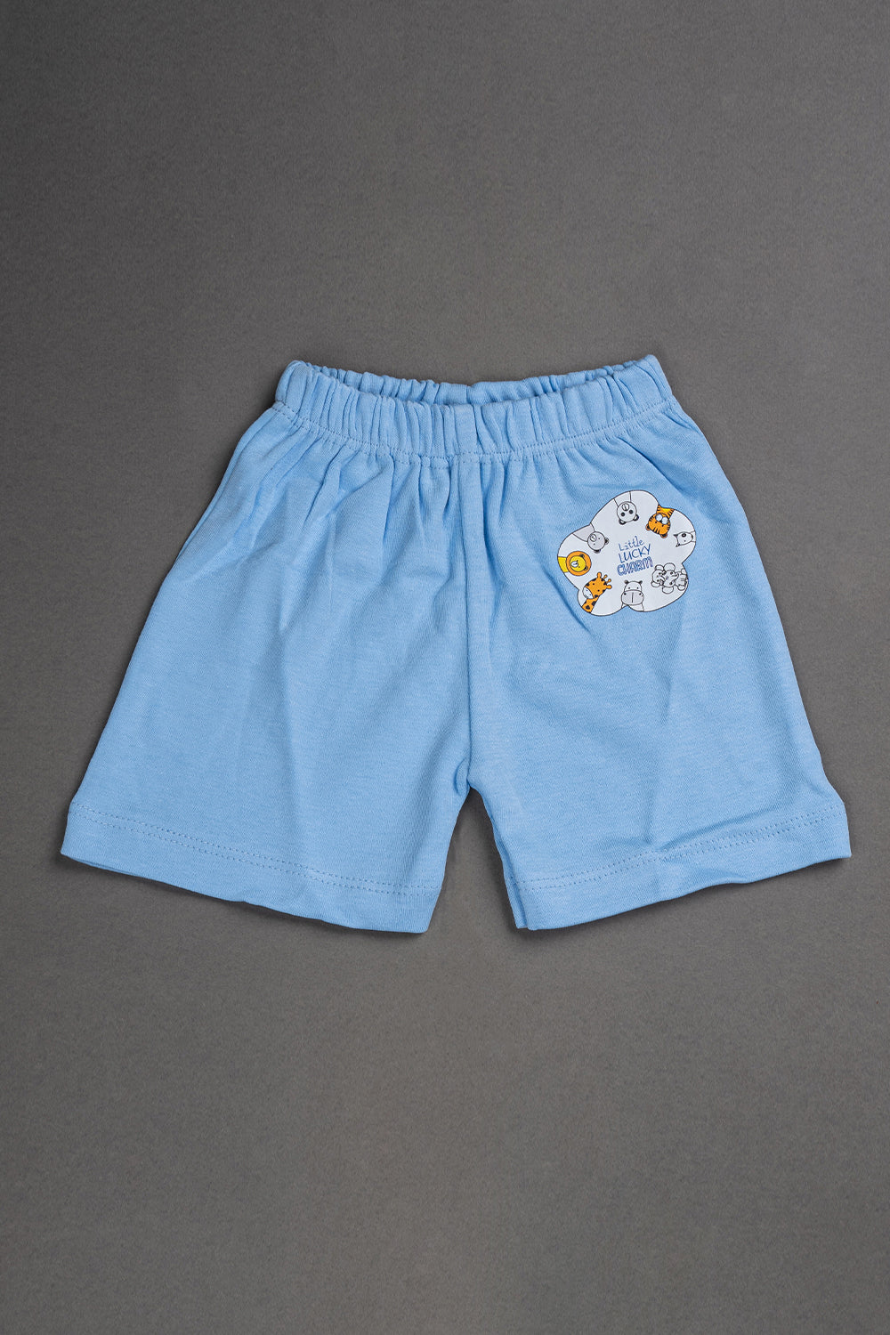 Oh Baby Cotton Interlock Knit Animal Print Shorts Pack Of - 2 - Sky Blue & Assorted - R204