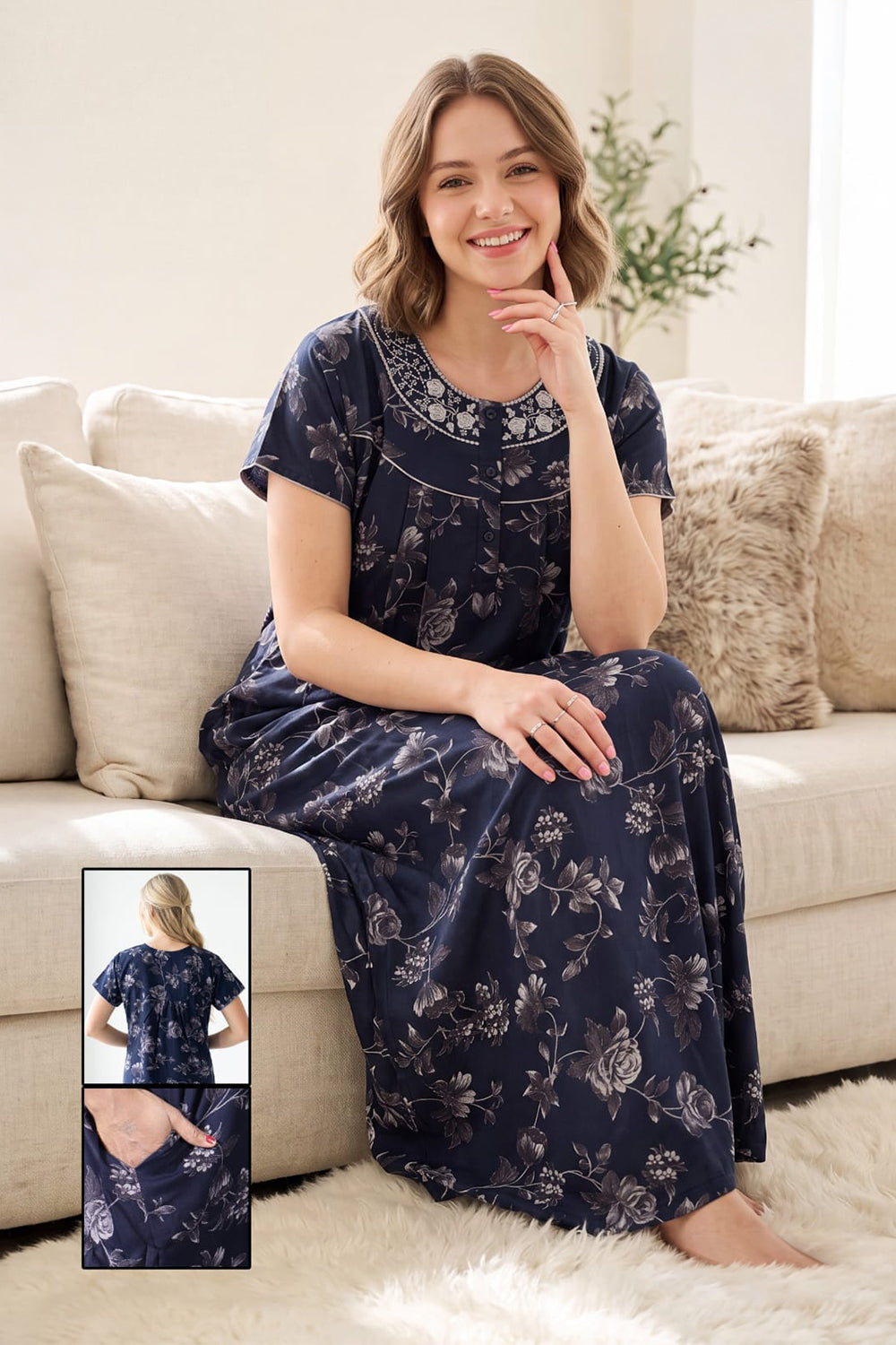 Women’s Cotton Nighty | Relaxed Fit Short Sleeve Night Dress for Women | Comfortable Everyday Nightwear | 1079-1056