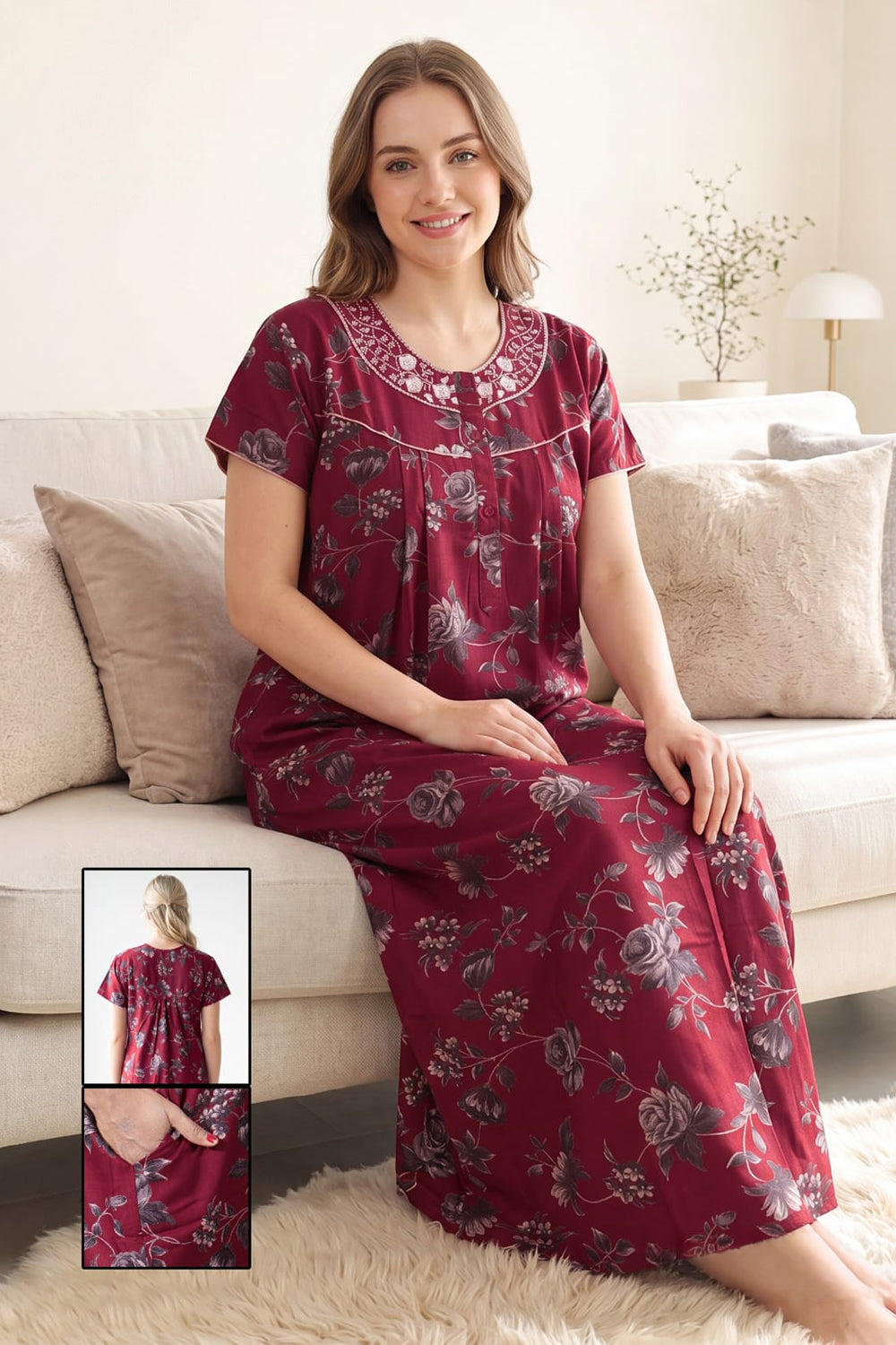 Women’s Cotton Nighty | Relaxed Fit Short Sleeve Night Dress for Women | Comfortable Everyday Nightwear | 1079-1056