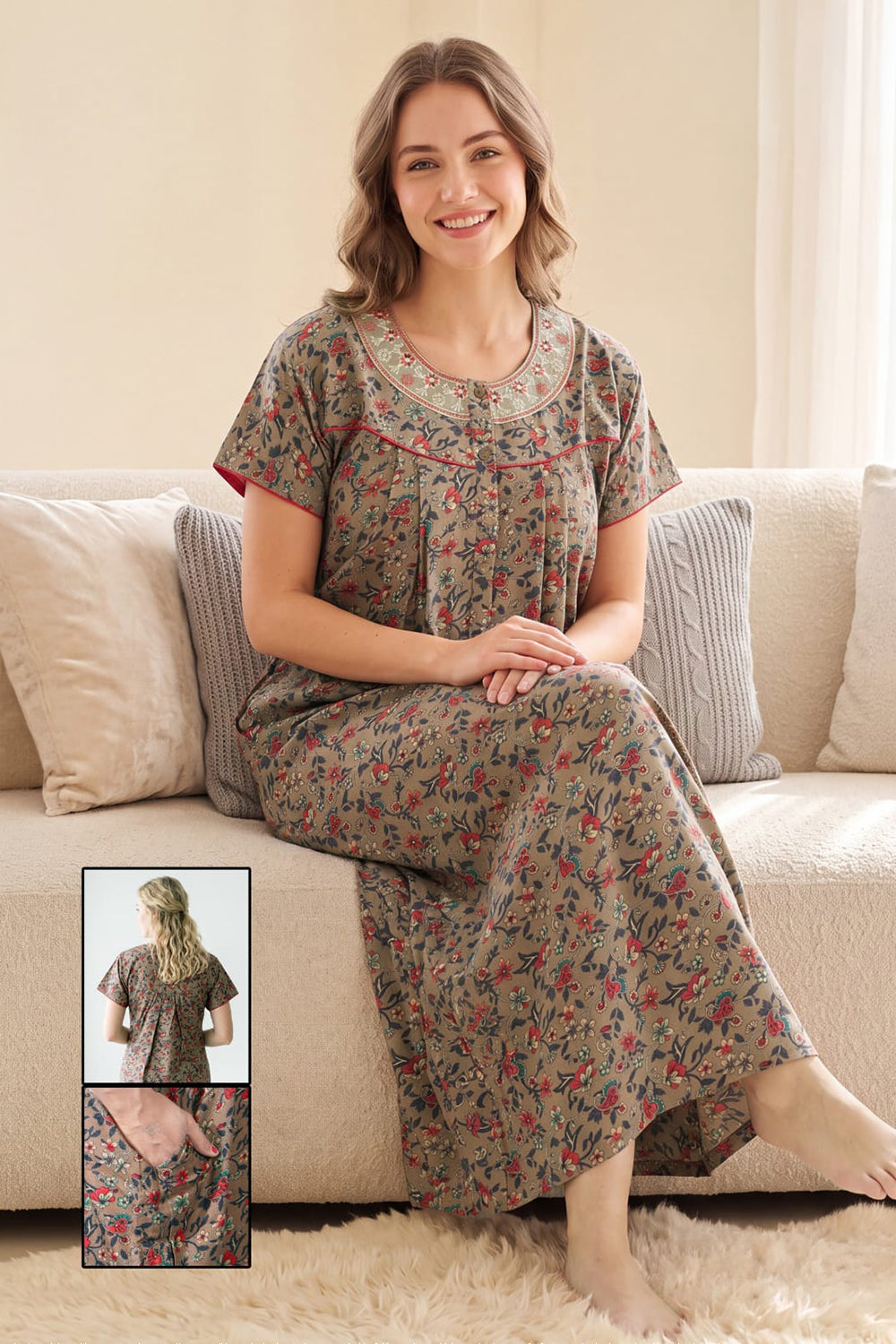 Women’s Cotton Nighty | Relaxed Fit Short Sleeve Night Dress for Women | Comfortable Everyday Nightwear | 1079-1057