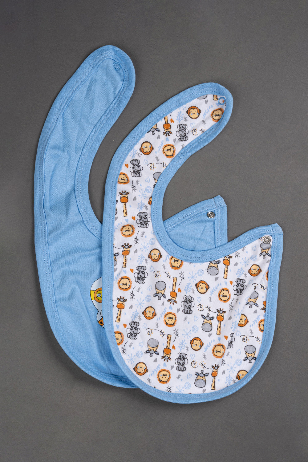 Oh Baby Cotton Interlock Knit Animal Print Bib Pack Of- 2 - Sky Blue & Assorted - B204