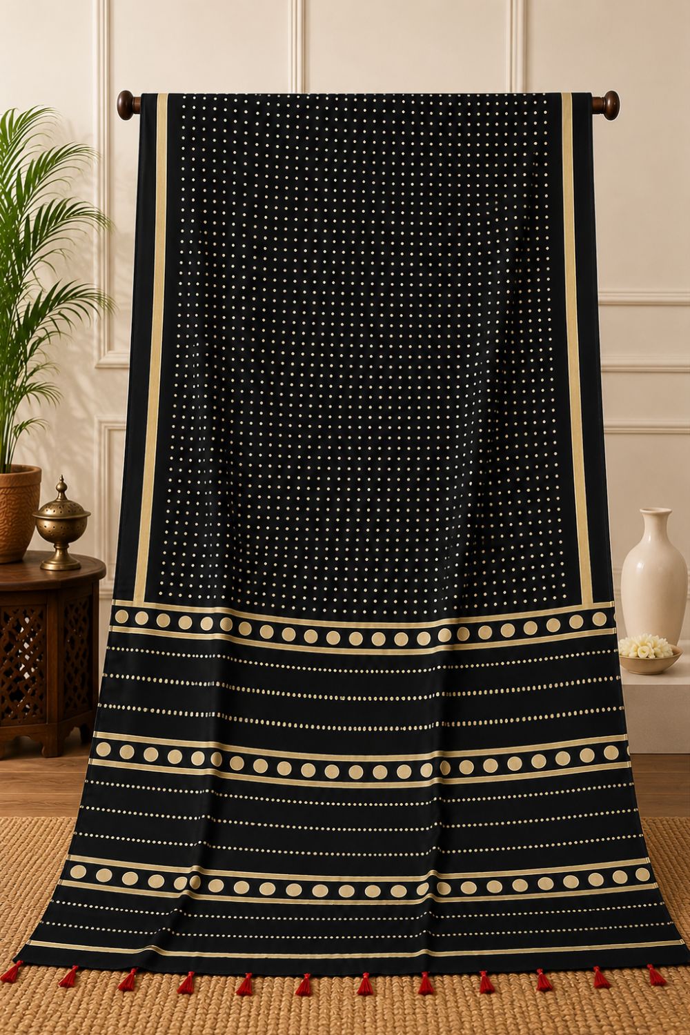 Women's Pure Cotton Jaipur Print Saree with Blouse | Soft Cotton Printed Saree for Women | Traditional, Casual & Festive Ethnic Wear - Black - 3105