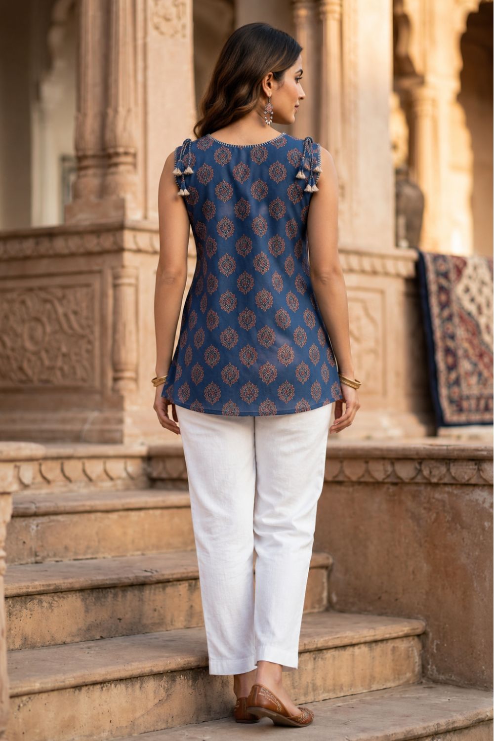 Women's Cotton Blend Printed Sleeveless Top | Round Neck Casual Top for Women | Regular Fit Everyday Fashion Top - JS23