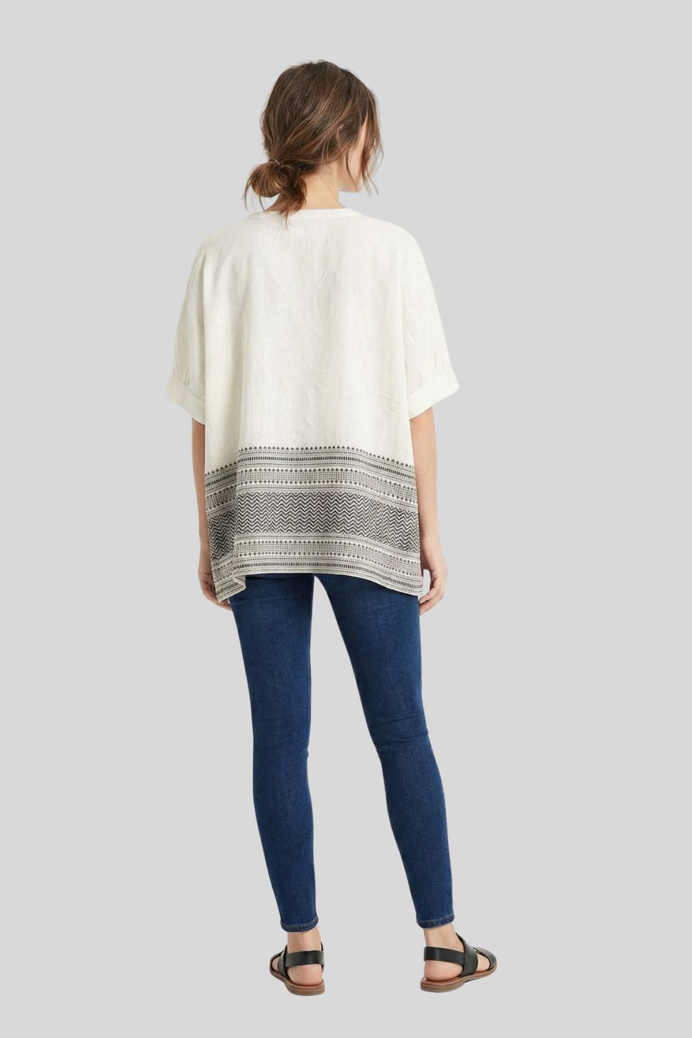 Mythri Women’s Dobby Cotton Kaftan Top | Mandarin Collar, V-Slit Neck, Elbow Sleeves - TO43