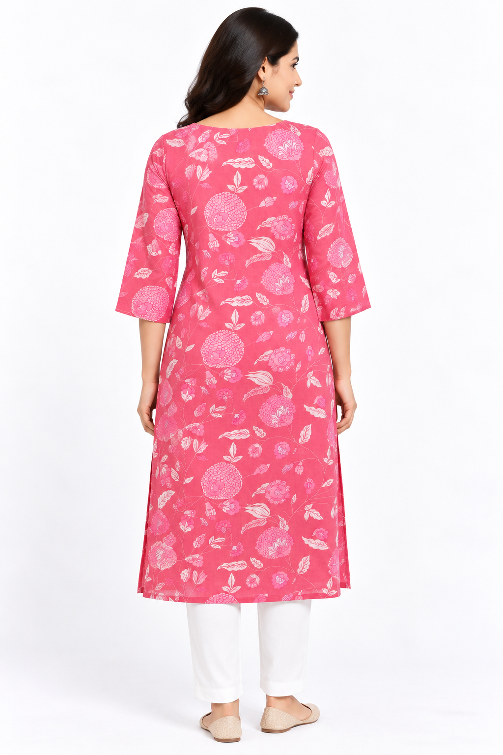 Women's Prints Cotton Blend Kurti with Round Neck, 3/4 Sleeve and Regular Fit - Below Knee | Casual Ethnic Wear Kurti for Daily Wear & Casual Outings - 3471