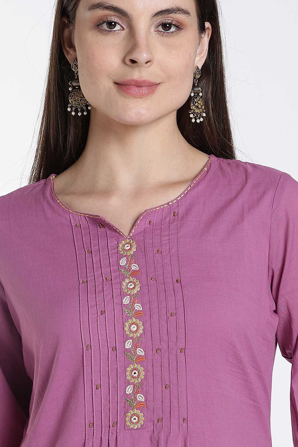 Mythri Cotton Kurti for Women – Straight Fit Kurthi with Embroidery & Puff Sleeves | Everyday Wear Kurta - 1349