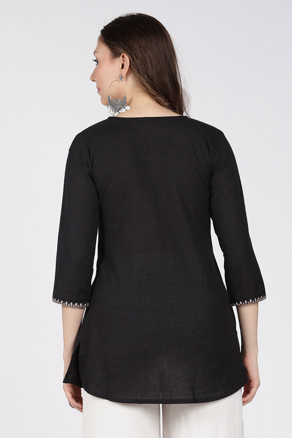 Mythri Cotton Top for Women – Fit & Flare Embroidered Top with Round Neck V-Notch | Stylish Everyday Wear Top - 1392
