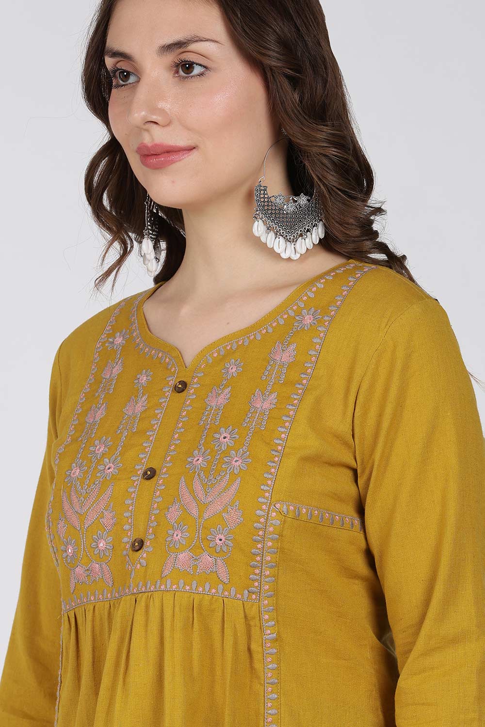 Mythri Cotton Top for Women – Fit & Flare Embroidered Top with Round Neck V-Notch | Stylish Everyday Wear Top - 1392
