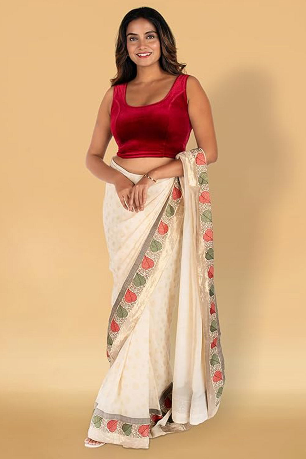 Women's Velvet Stretchable Sleeveless Princess Cut Readymade Saree Blouse – Premium Party Wear Ethnic Blouse - 1940V