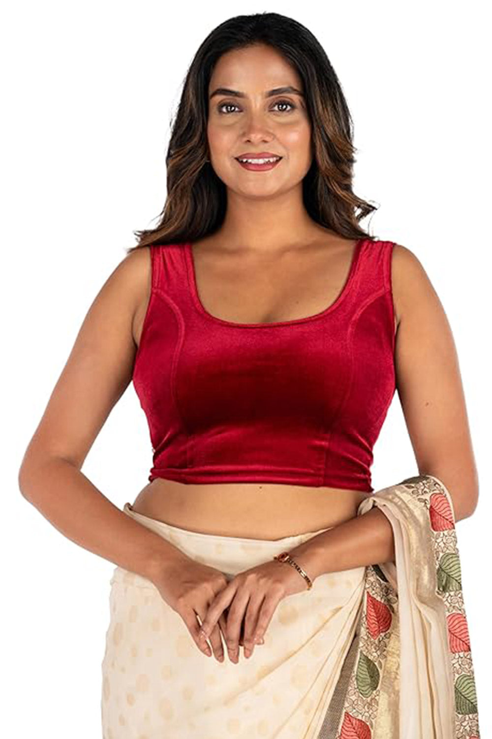 Women's Velvet Stretchable Sleeveless Princess Cut Readymade Saree Blouse – Premium Party Wear Ethnic Blouse - 1940V