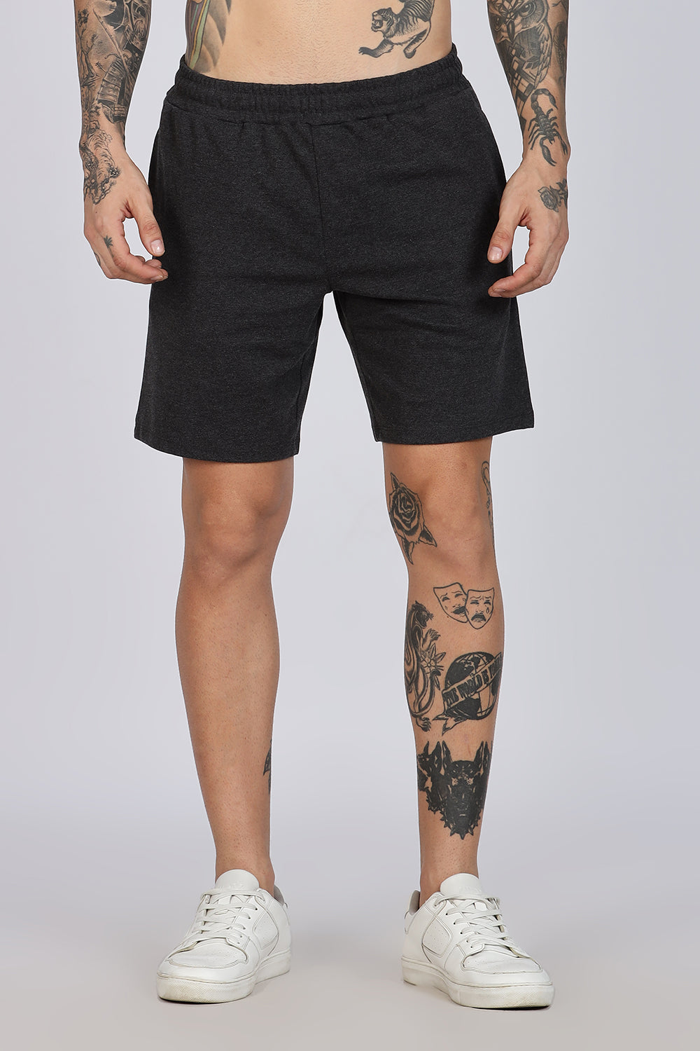 Enhance Men’s Cotton Blend Shorts | Comfortable Dailywear & Sleepwear with Pockets - Black - SN01
