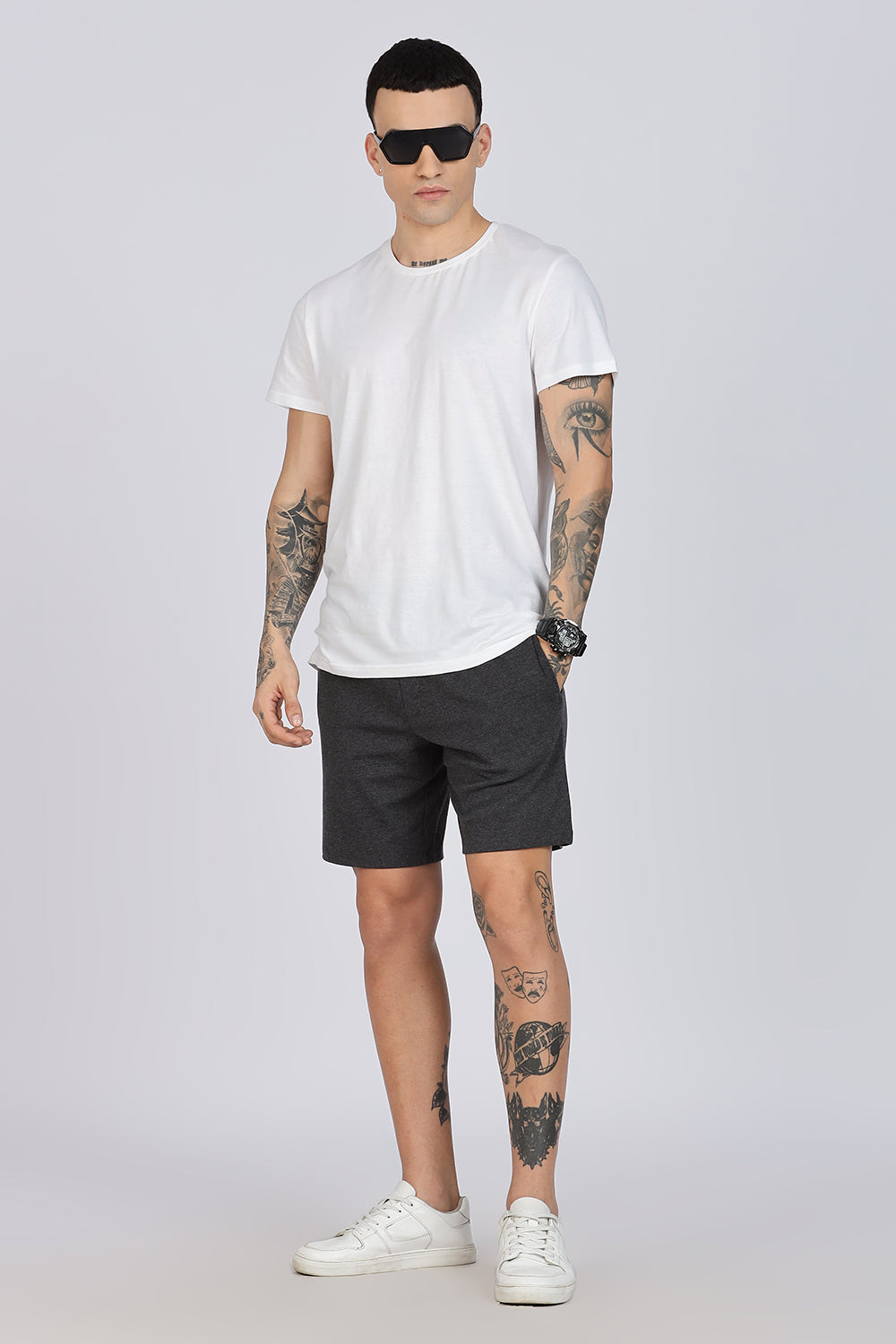 Enhance Men’s Cotton Blend Shorts | Comfortable Dailywear & Sleepwear with Pockets - Black - SN01