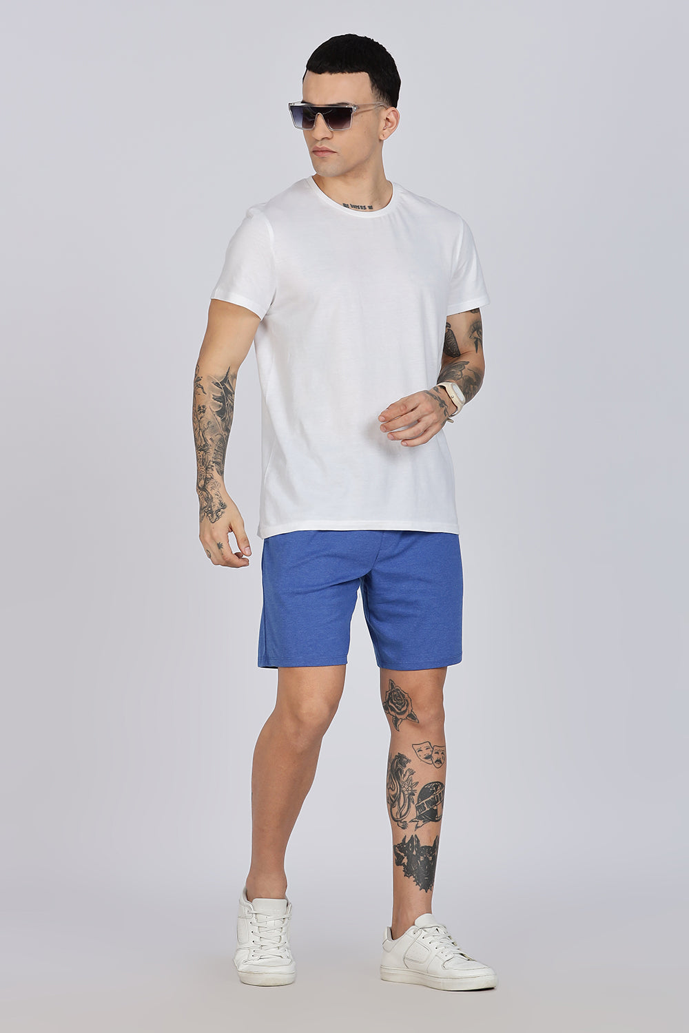 Enhance Men’s Cotton Blend Shorts | Comfortable Dailywear & Sleepwear with Pockets - Blue - SN01