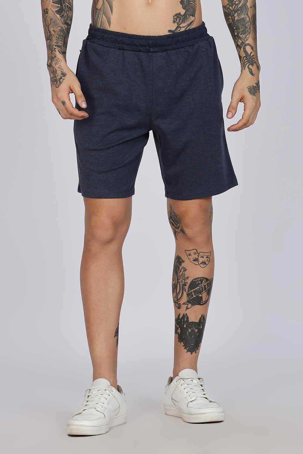 Enhance Men’s Cotton Blend Shorts | Comfortable Dailywear & Sleepwear with Pockets - Navy  - SN01