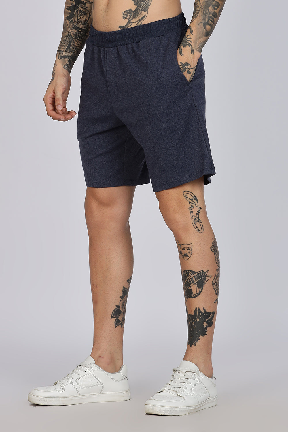 Enhance Men’s Cotton Blend Shorts | Comfortable Dailywear & Sleepwear with Pockets - Navy  - SN01