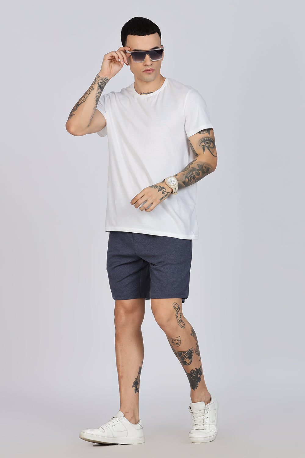 Enhance Men’s Cotton Blend Shorts | Comfortable Dailywear & Sleepwear with Pockets - Navy  - SN01