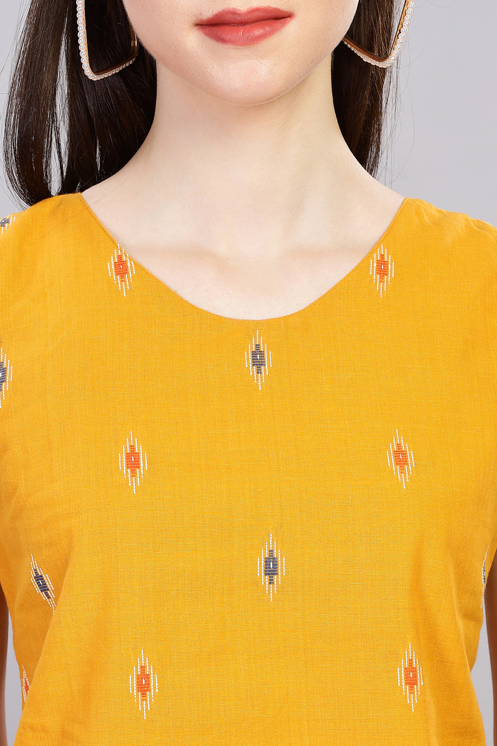 Mythri V Neck Sleeveless Casual Top for Women with Attachable Sleeves - Mustard - TO18