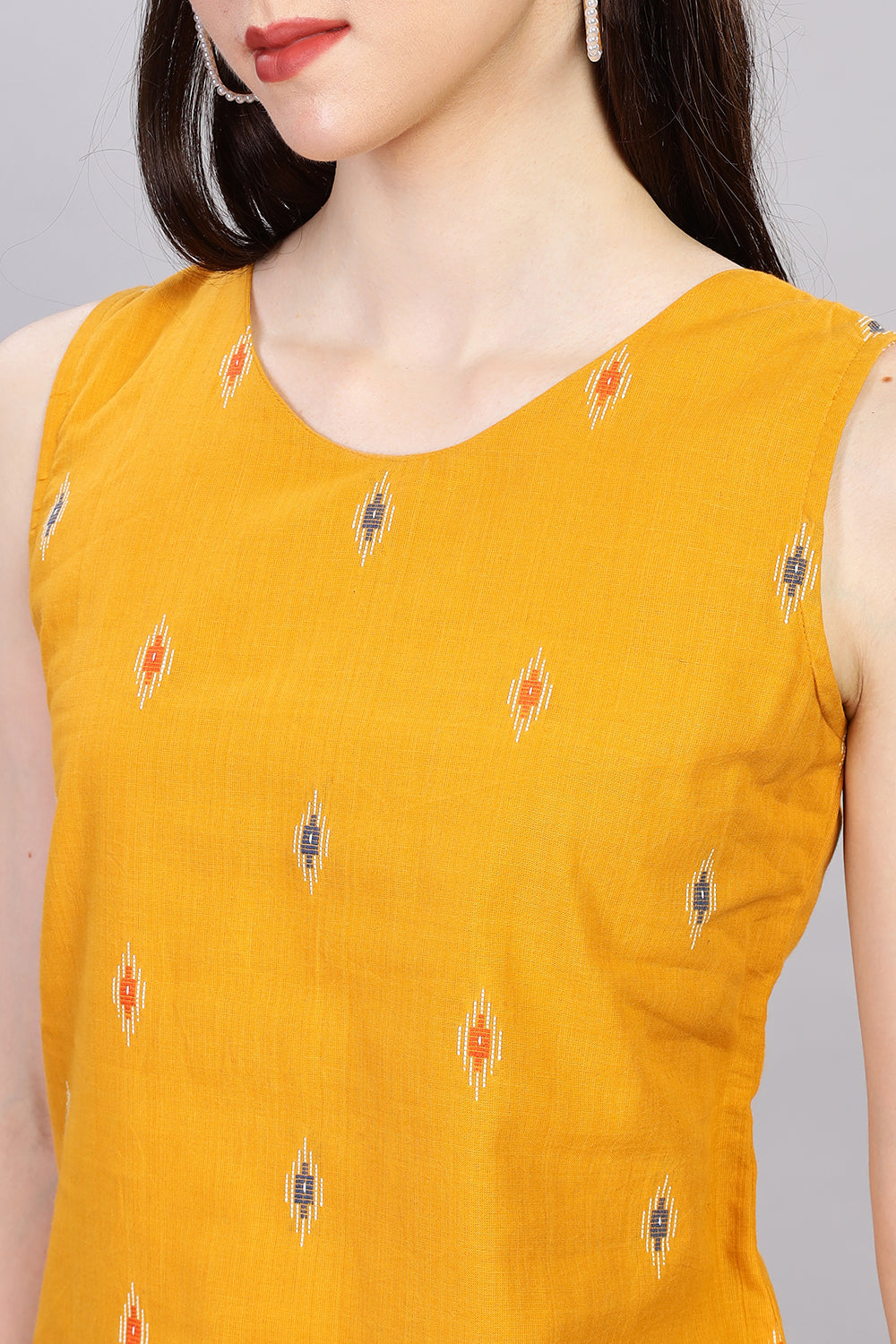 Mythri V Neck Sleeveless Casual Top for Women with Attachable Sleeves - Mustard - TO18