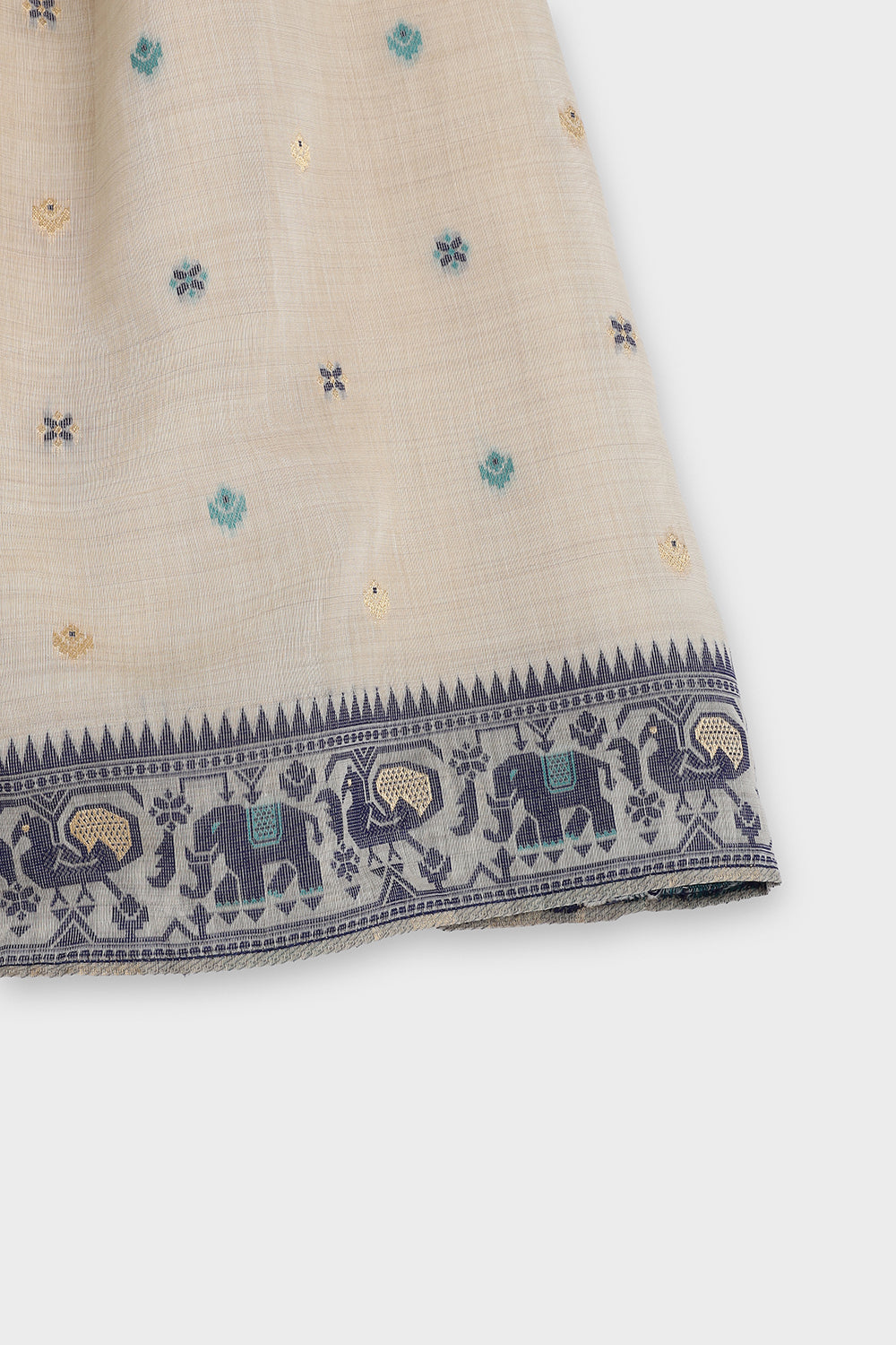 Chittythalli Girls Pavadai Set Traditional Wear | Chanderi Cotton Pavadai Set | Peplum Top with Contrast Piping & Gored Panels | Jamdhani Bordered Pleated Skirt | Woven Ethnic Dress for Girls - PS98