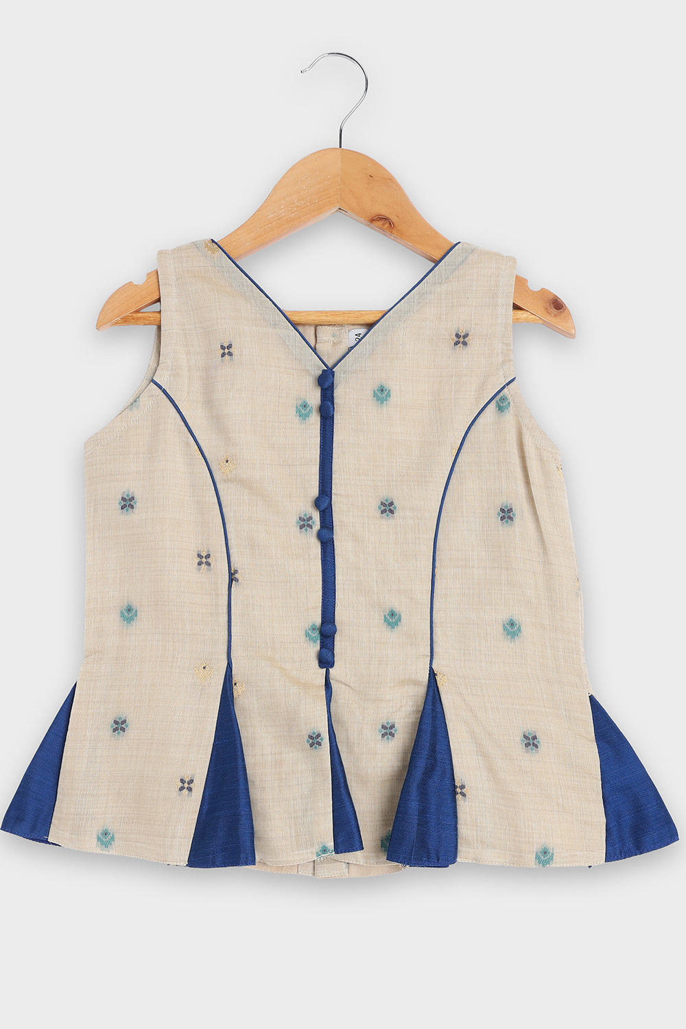 Chittythalli Girls Pavadai Set Traditional Wear | Chanderi Cotton Pavadai Set | Peplum Top with Contrast Piping & Gored Panels | Jamdhani Bordered Pleated Skirt | Woven Ethnic Dress for Girls - PS98