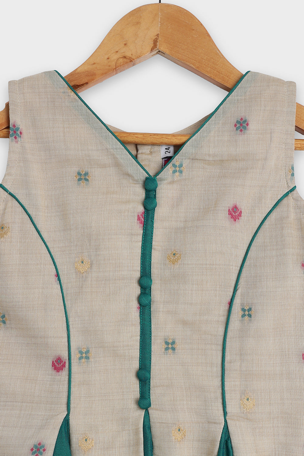 Chittythalli Girls Pavadai Set Traditional Wear | Chanderi Cotton Pavadai Set | Peplum Top with Contrast Piping & Gored Panels | Jamdhani Bordered Pleated Skirt | Woven Ethnic Dress for Girls - PS98