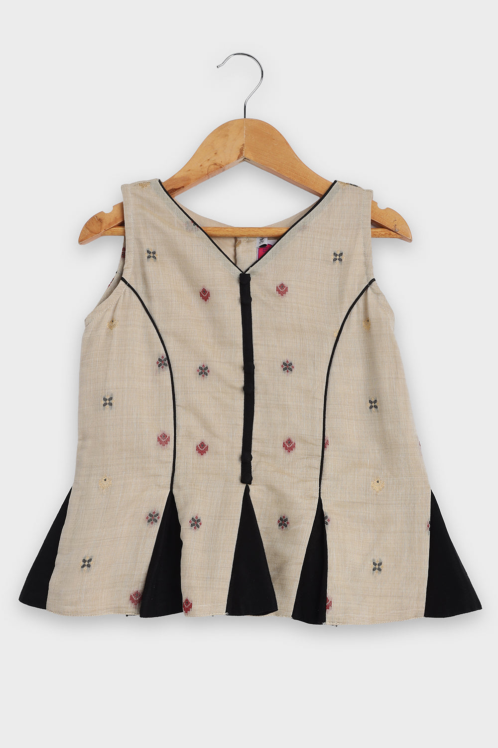 Chittythalli Girls Pavadai Set Traditional Wear | Chanderi Cotton Pavadai Set | Peplum Top with Contrast Piping & Gored Panels | Jamdhani Bordered Pleated Skirt | Woven Ethnic Dress for Girls - PS98