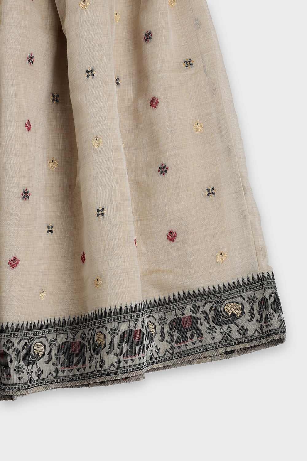 Chittythalli Girls Pavadai Set Traditional Wear | Chanderi Cotton Pavadai Set | Peplum Top with Contrast Piping & Gored Panels | Jamdhani Bordered Pleated Skirt | Woven Ethnic Dress for Girls - PS98