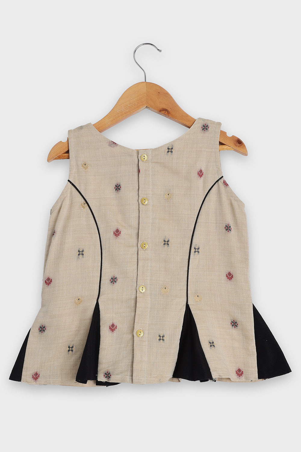 Chittythalli Girls Pavadai Set Traditional Wear | Chanderi Cotton Pavadai Set | Peplum Top with Contrast Piping & Gored Panels | Jamdhani Bordered Pleated Skirt | Woven Ethnic Dress for Girls - PS98