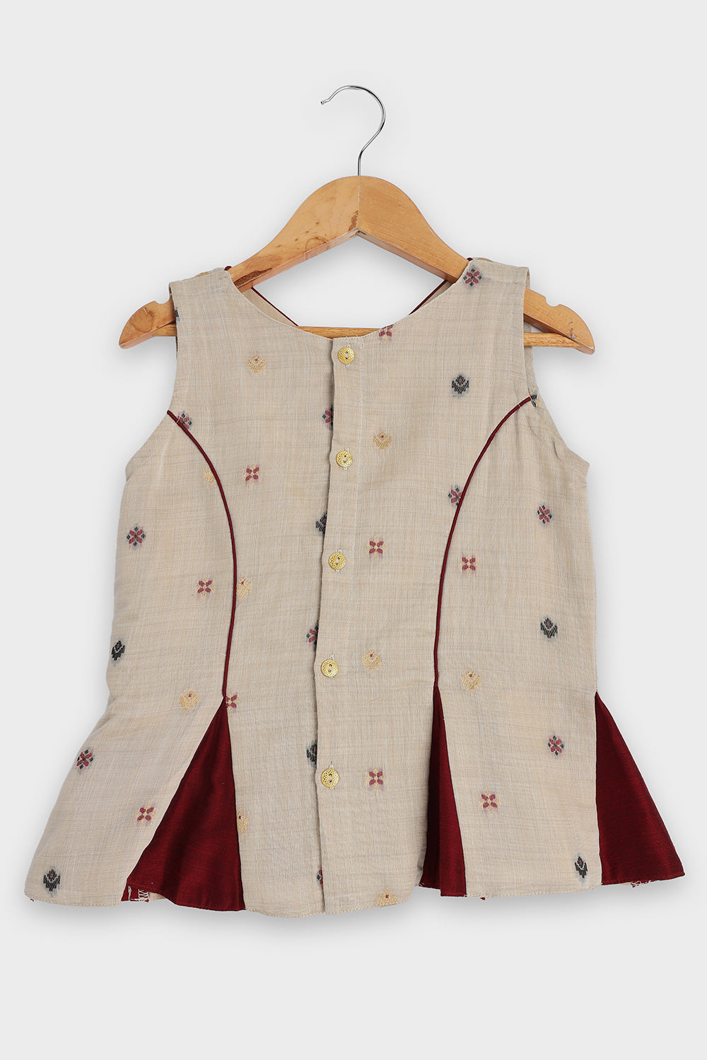 Chittythalli Girls Pavadai Set Traditional Wear | Chanderi Cotton Pavadai Set | Peplum Top with Contrast Piping & Gored Panels | Jamdhani Bordered Pleated Skirt | Woven Ethnic Dress for Girls - PS98