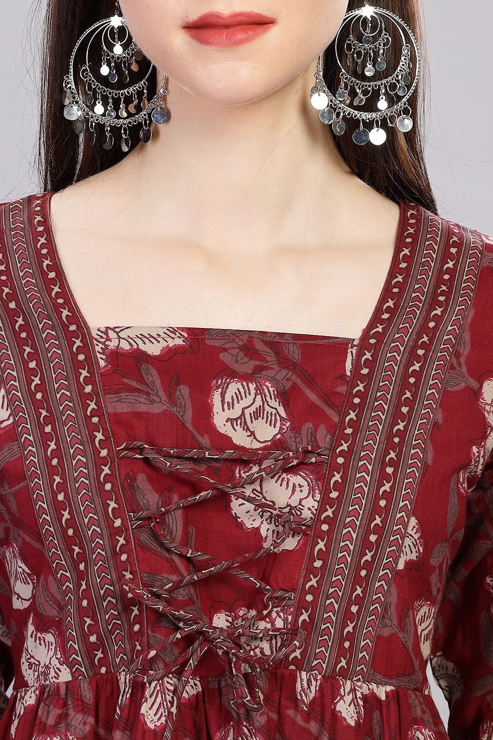 Mythri Kurta for Women with Front Tie-Up & 3/4th Sleeves - Red - TO27