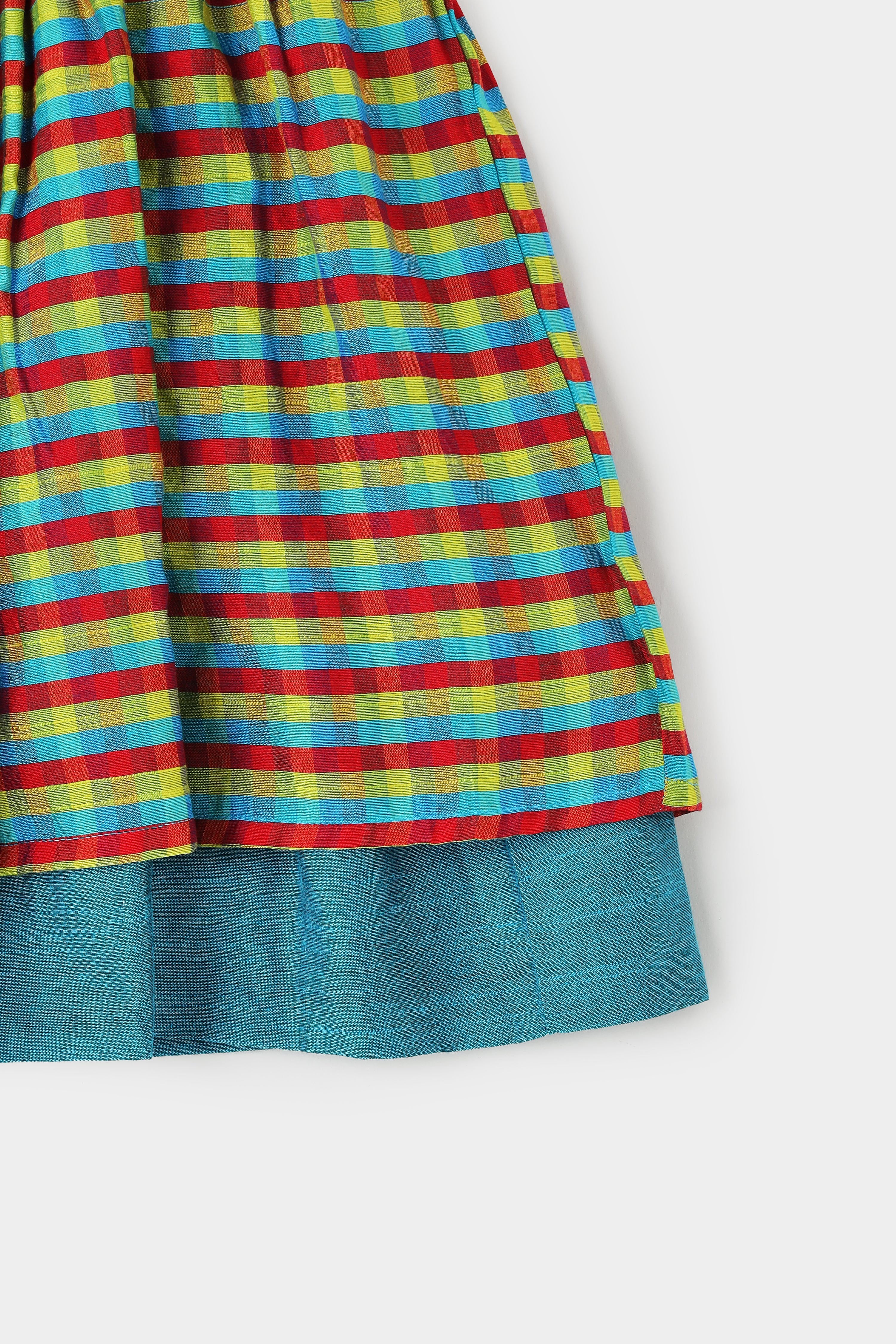 Chittythalli Girls Cotton Slub Mini Checked Layered Frock – Traditional Ethnic Wear Dress for Toddlers | Regular Fit | Circular Neck | Back Button Opening | Summer Casual Dress - FR52