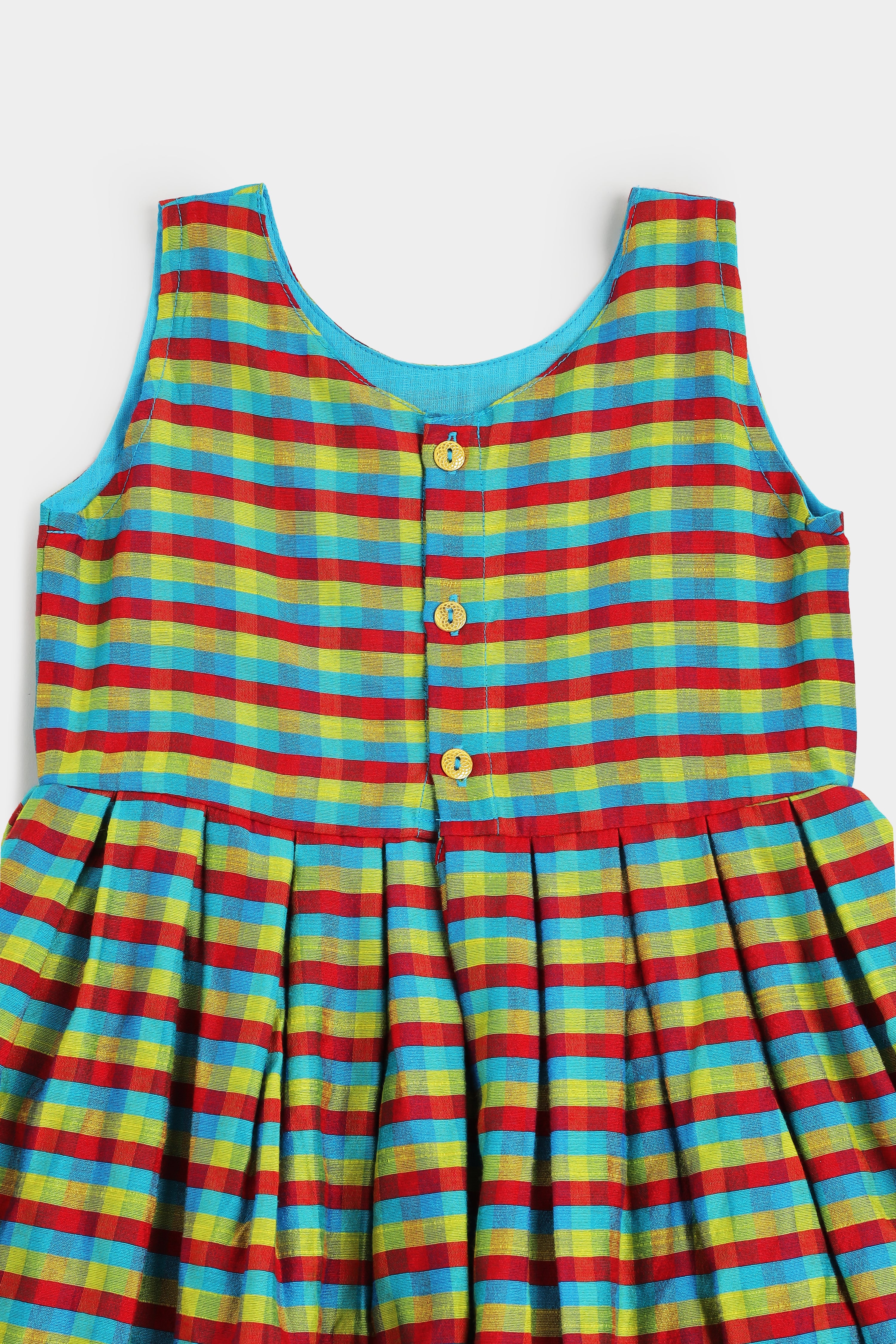 Chittythalli Girls Cotton Slub Mini Checked Layered Frock – Traditional Ethnic Wear Dress for Toddlers | Regular Fit | Circular Neck | Back Button Opening | Summer Casual Dress - FR52