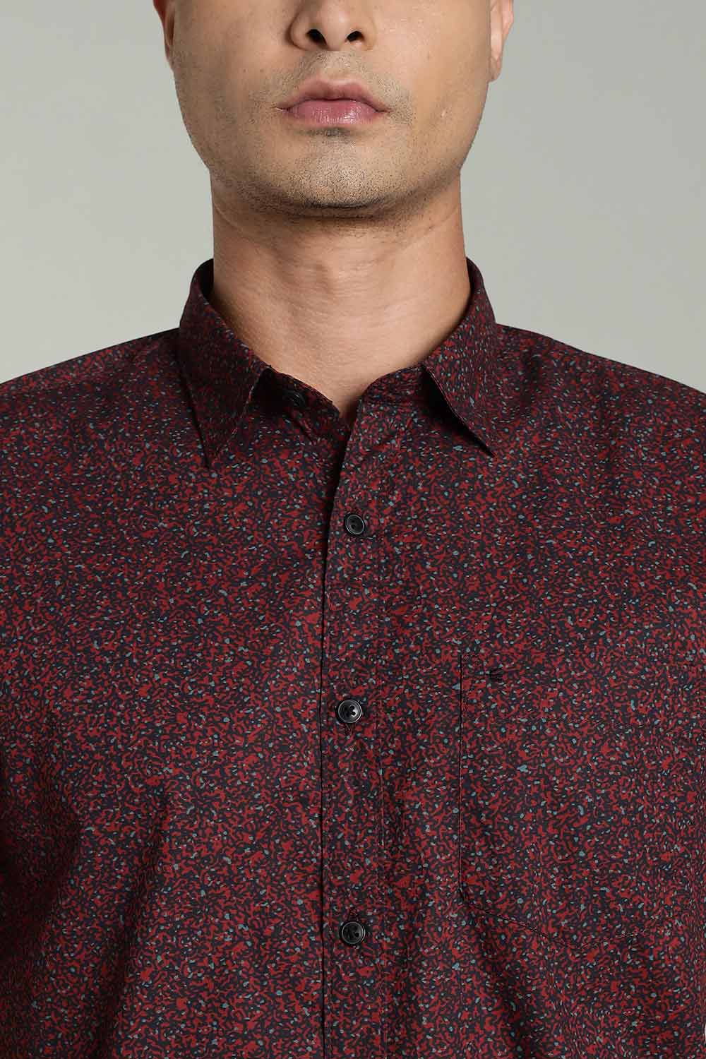 Enhance Mens Printed Casual Shirt Standard Collar Half Sleeve V Pocket - Red - SA19