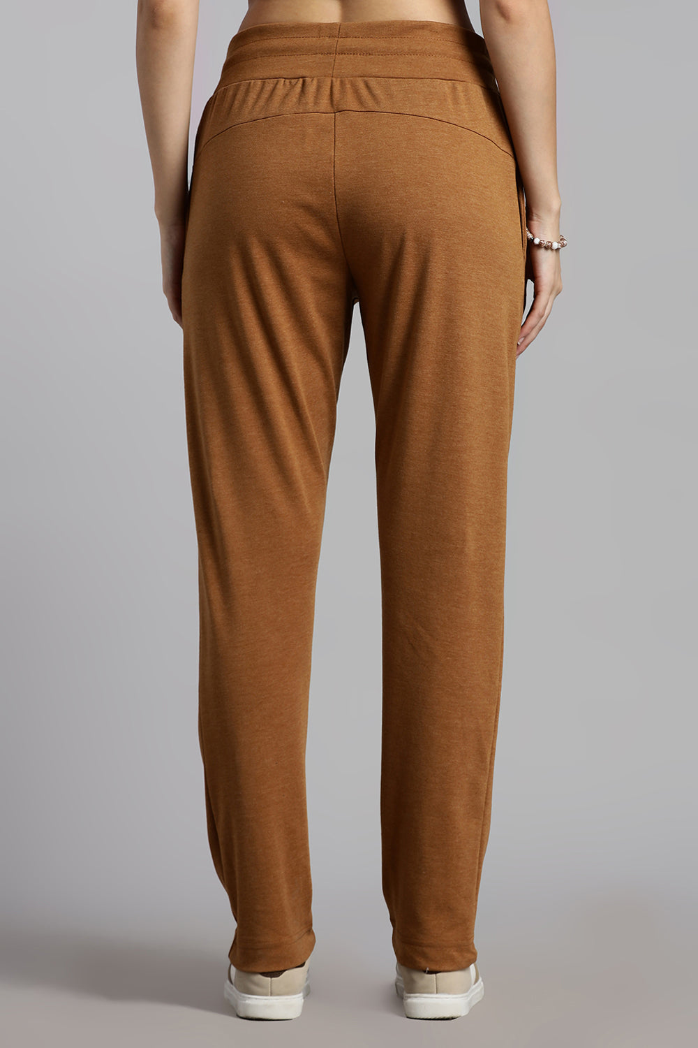 Jusperf Women’s Solid Track Pants – Cotton Rich Interlock Fabric with Side Pockets and Drawstring Waist - Brown - OC01