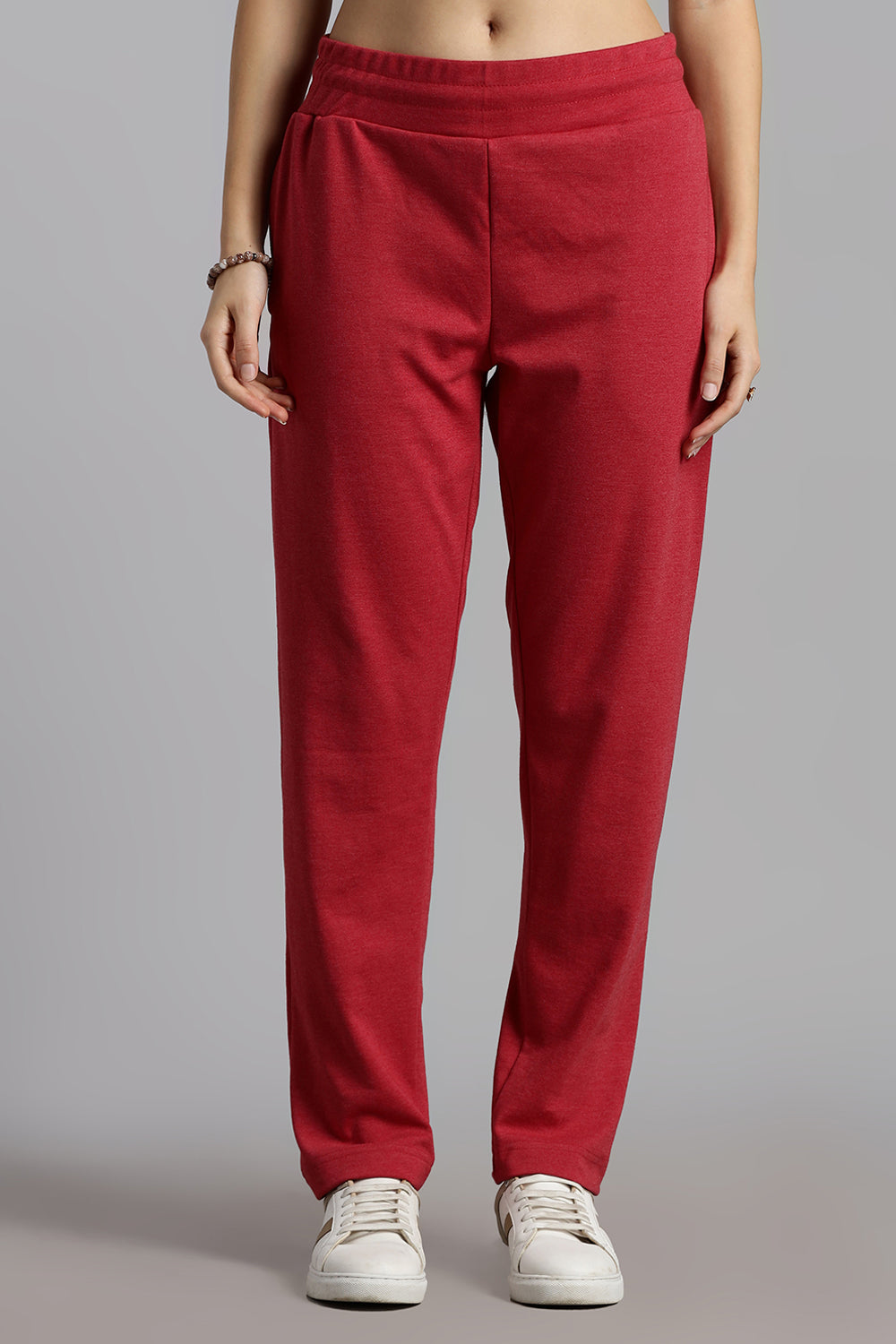 Jusperf Women’s Solid Track Pants – Cotton Rich Interlock Fabric with Side Pockets and Drawstring Waist - Red - OC01