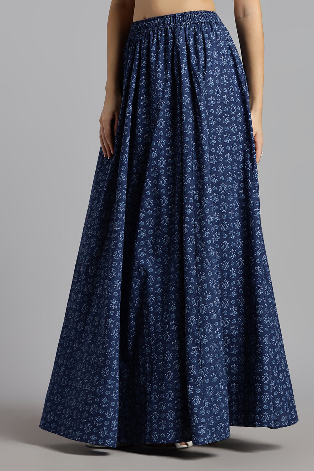 Mythri Women’s Cotton Long Skirt Without Pleats – Comfortable Everyday Ethnic Bottomwear - Denim Blue - SK05