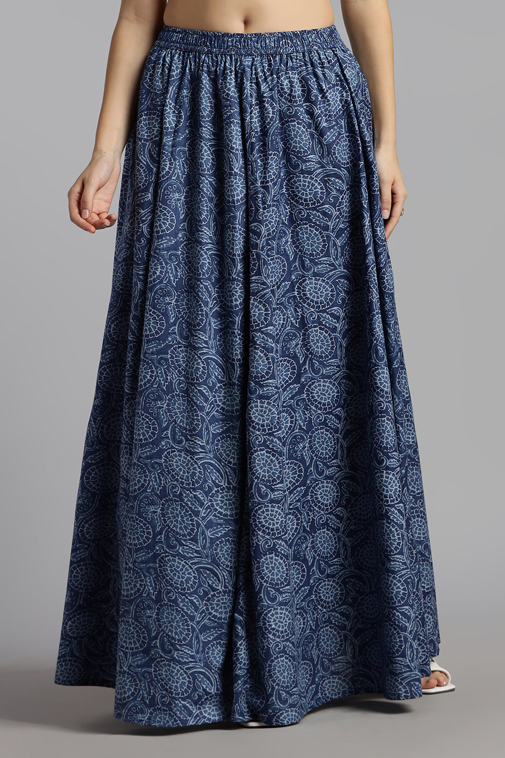Mythri Women’s Cotton Long Skirt Without Pleats – Comfortable Everyday Ethnic Bottomwear - Light Blue - SK05