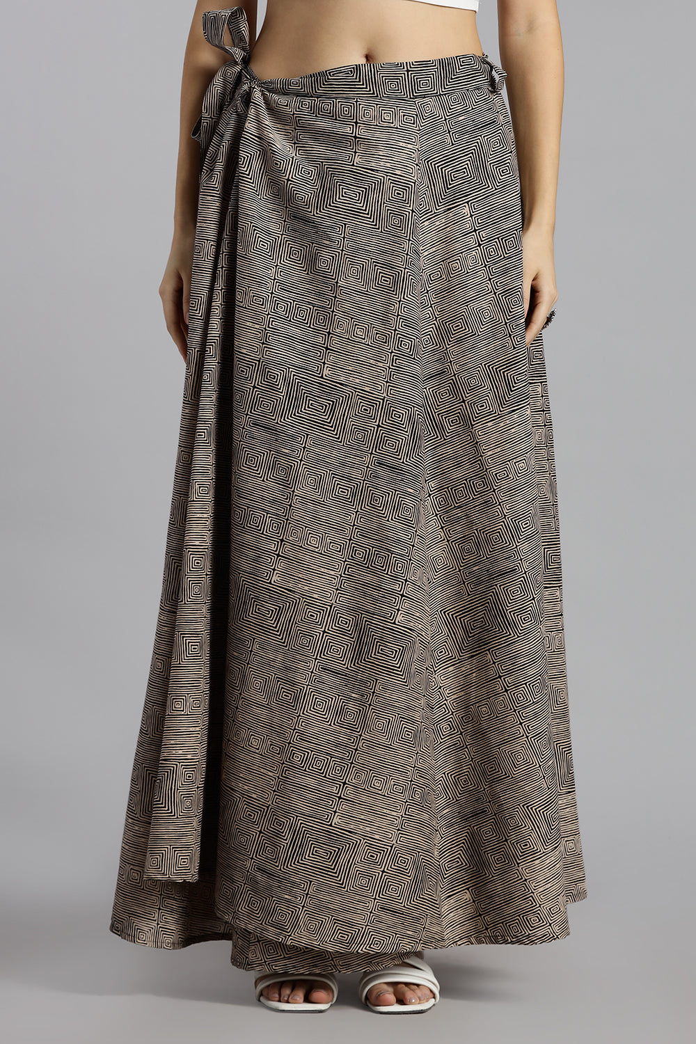 Mythri Women’s Cotton Wrap Around Skirt – Adjustable Ethnic Casual Wear - Dark Cream - SK07
