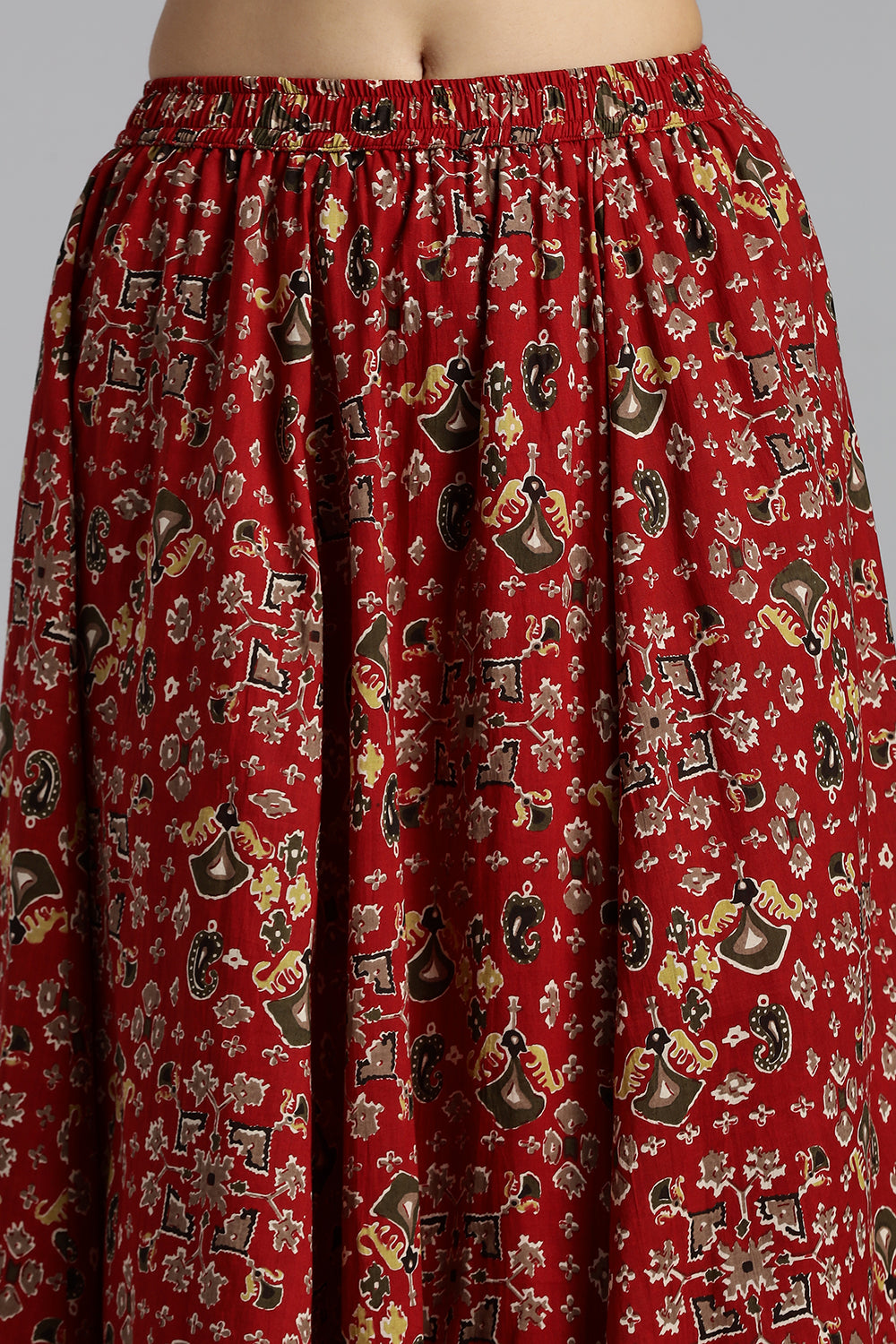 Mythri Women’s Cotton Long Skirt Without Pleats – Comfortable Everyday Ethnic Bottomwear - Dark Red - SK05