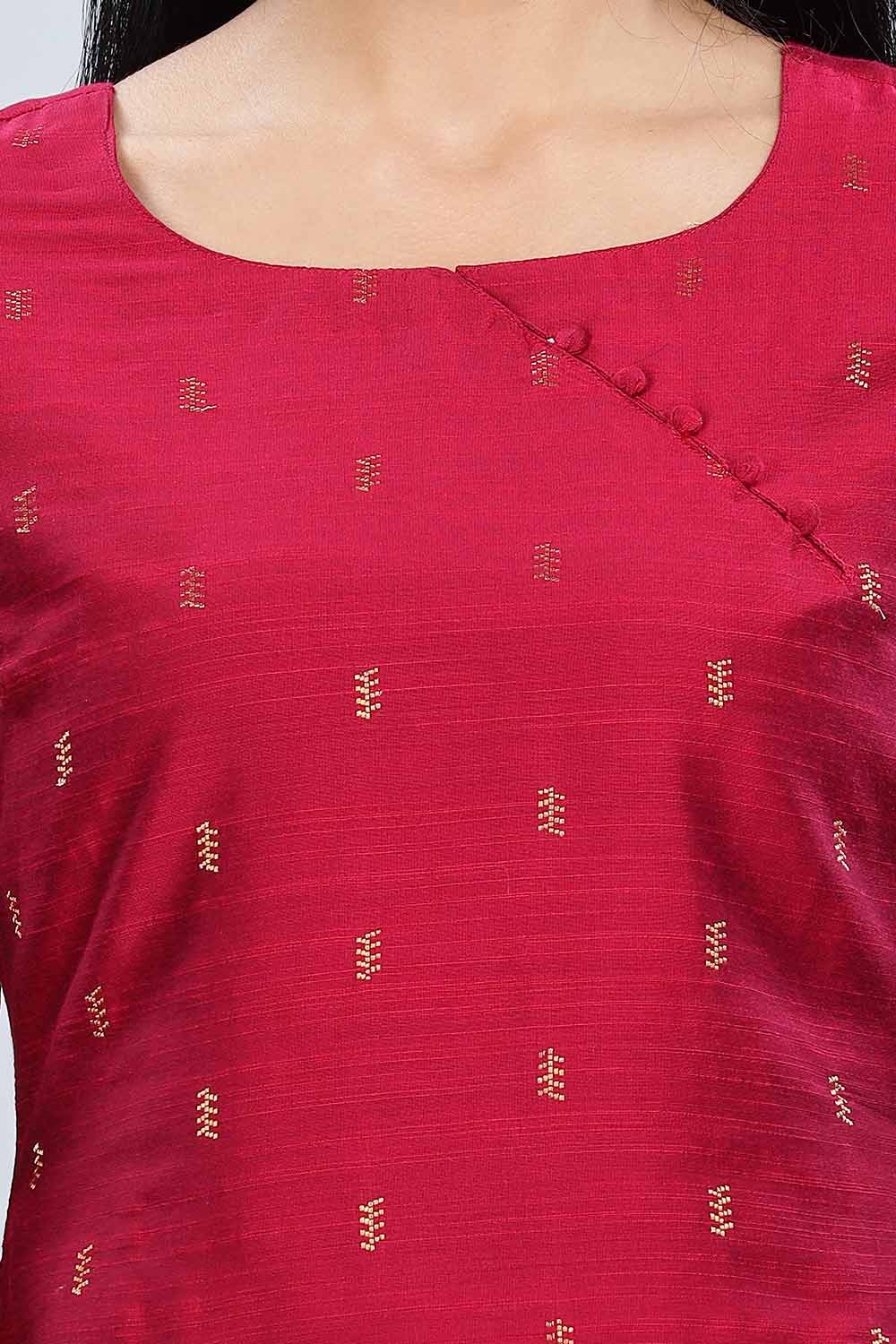 Mythri Asymmetric Neckline With 3/4Th Sleeve Straight Kurtha  - Pink - KU06