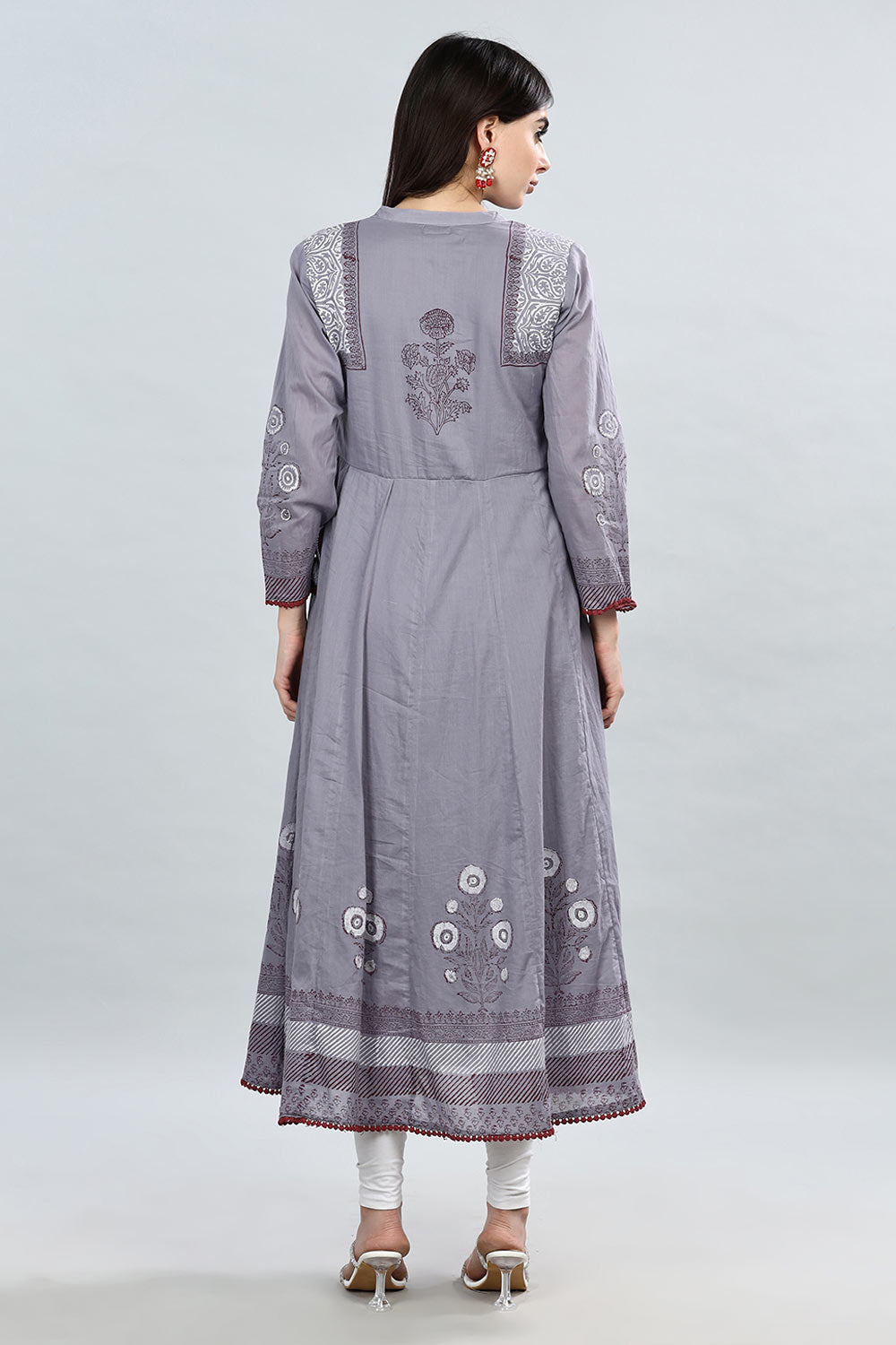 Mythri Round Neck Anarkali Kurta With 3/4th Sleeves - Grey - KU50