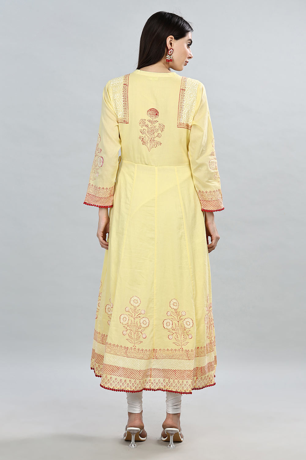 Mythri Round Neck Anarkali Kurta With 3/4th Sleeves - Yellow - KU49