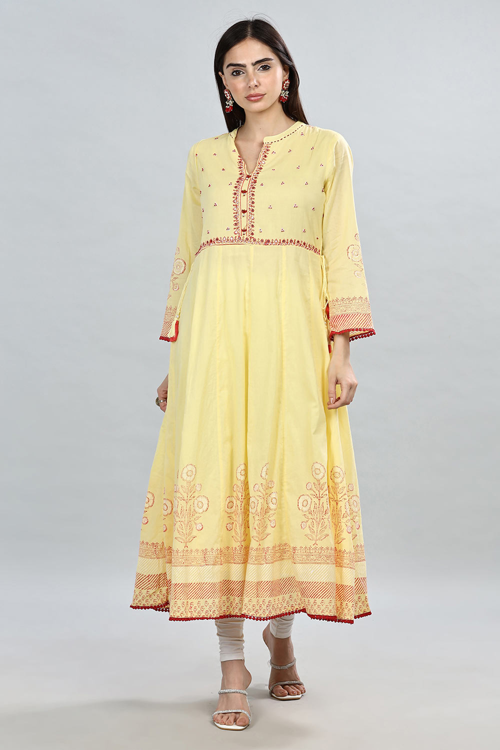 Mythri Round Neck Anarkali Kurta With 3/4th Sleeves - Yellow - KU49