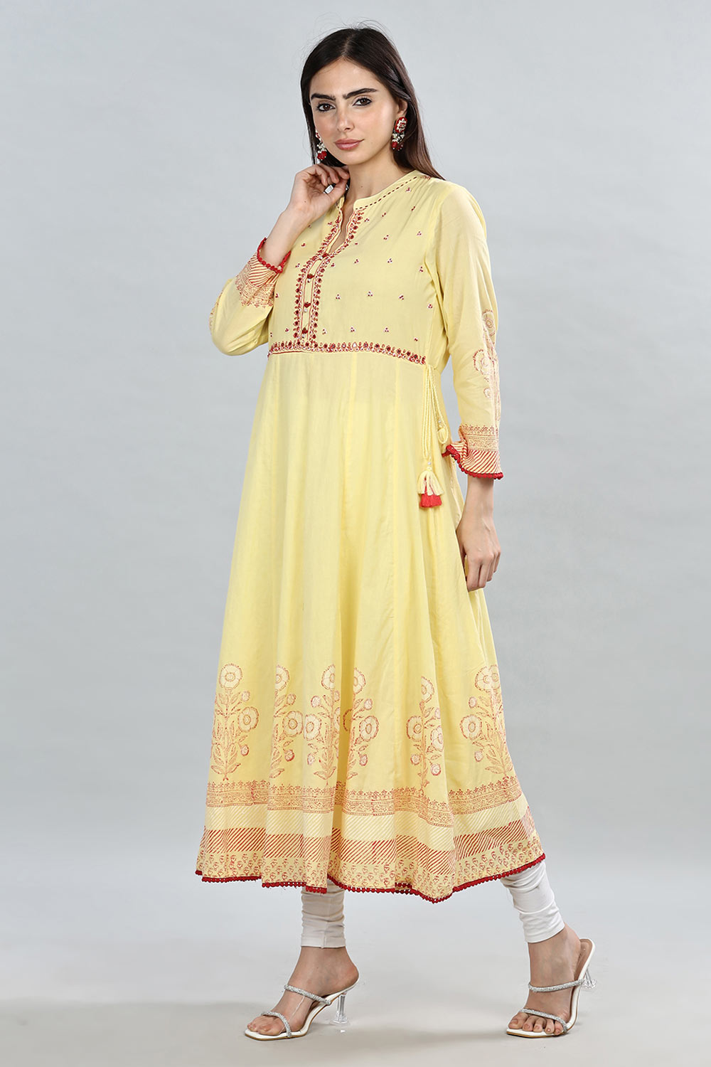 Mythri Round Neck Anarkali Kurta With 3/4th Sleeves - Yellow - KU49